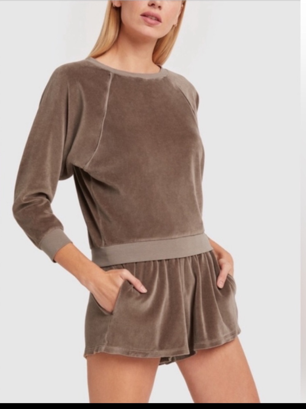 Suzie Kondi cotton velour camel brown track shorts